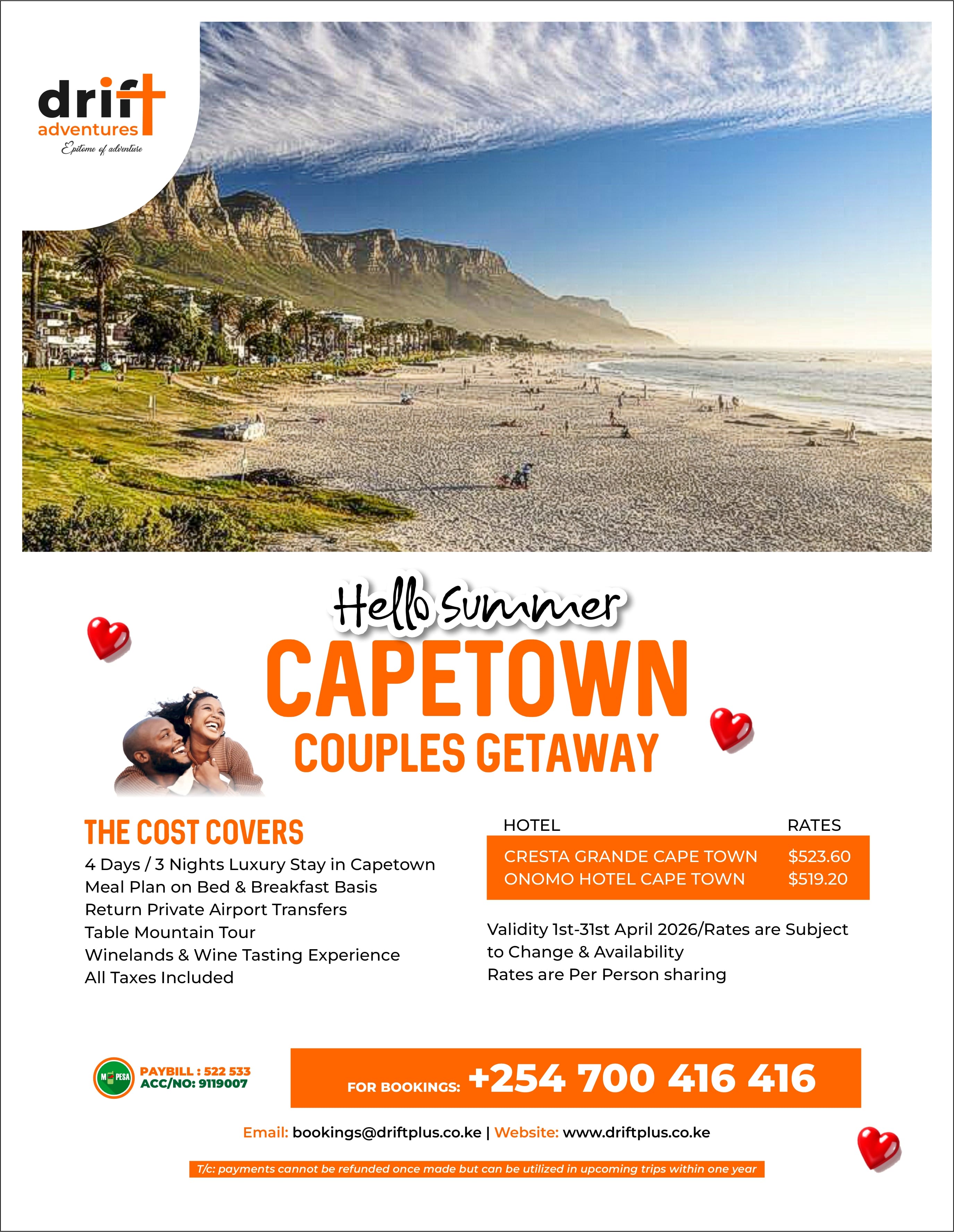 Cape Town Couples Getaway: 4-Day All-Inclusive Tour with Wine Tasting & Table Mountain